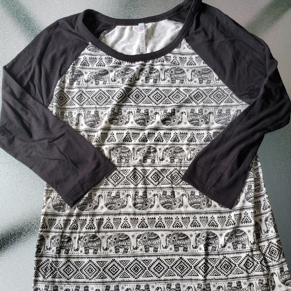 Womens Baseball Style Tee Shirt Elephant Design